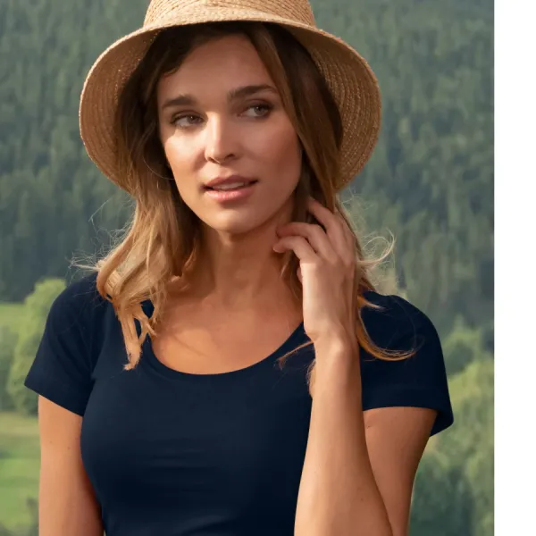 Dames T-shirt met decoratieve stiksels - Diepe ronde halslijn