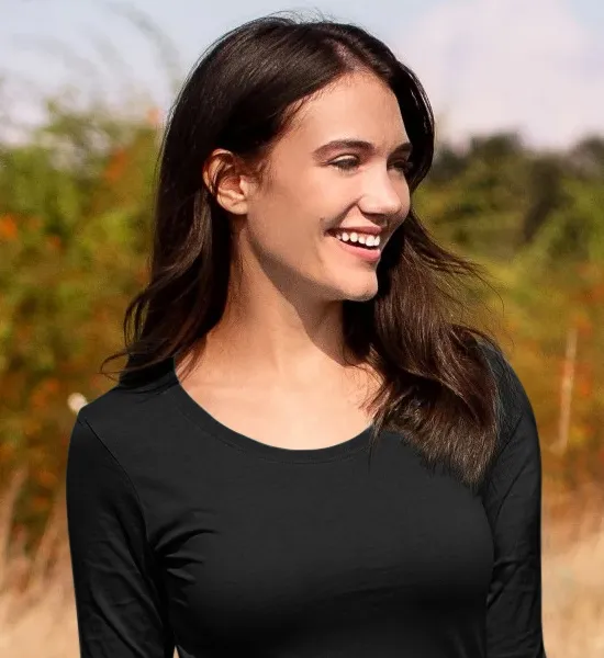 Dames T-shirt met lange mouwen - Diepere ronde halslijn