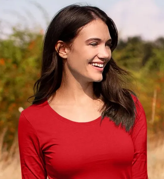 Dames T-shirt met lange mouwen - Diepere ronde halslijn