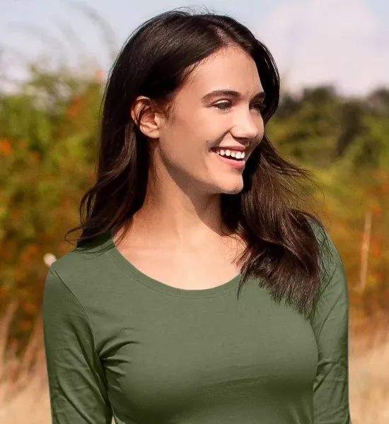 Dames T-shirt met lange mouwen - Diepere ronde halslijn