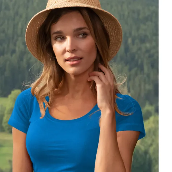 Dames T-shirt met decoratieve stiksels - Diepe ronde halslijn