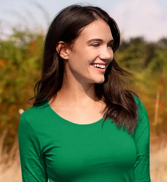 Dames T-shirt met lange mouwen - Diepere ronde halslijn